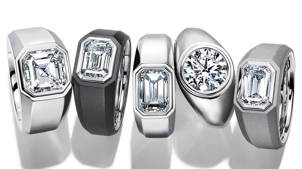 A selection of men’s engagement rings from Tiffany & Co. Tiffany & Co. men’s engagement rings